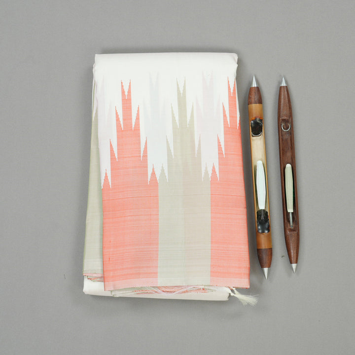 Hayagrivas Half White Handloom Kanjivaram Silk Saree with Grey With Peach Orange Border KBD1594A5-3