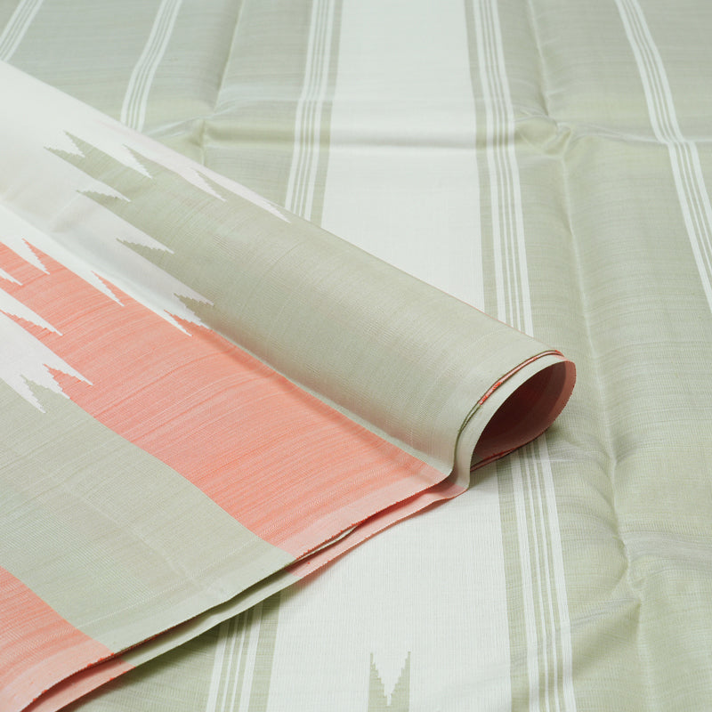 Hayagrivas Half White Handloom Kanjivaram Silk Saree with Grey With Peach Orange Border KBD1594A5-3