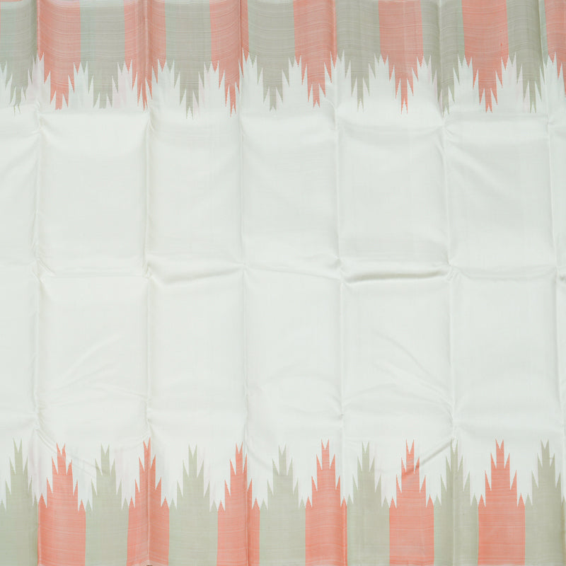 Hayagrivas Half White Handloom Kanjivaram Silk Saree with Grey With Peach Orange Border KBD1594A5-3