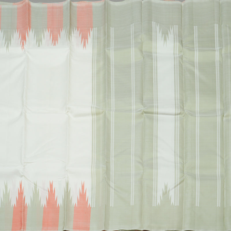 Hayagrivas Half White Handloom Kanjivaram Silk Saree with Grey With Peach Orange Border KBD1594A5-3