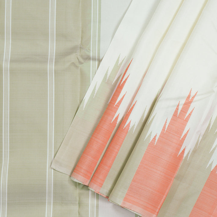 Hayagrivas Half White Handloom Kanjivaram Silk Saree with Grey With Peach Orange Border KBD1594A5-3
