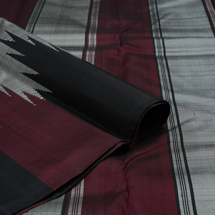 Hayagrivas Handloom Silver Grey Kanjivaram Silk Saree with Black & Wine Maroon (Temple Border) KBD1594A5-6