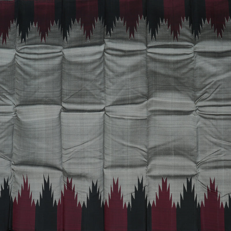 Hayagrivas Handloom Silver Grey Kanjivaram Silk Saree with Black & Wine Maroon (Temple Border) KBD1594A5-6
