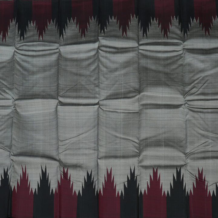 Hayagrivas Handloom Silver Grey Kanjivaram Silk Saree with Black & Wine Maroon (Temple Border) KBD1594A5-6