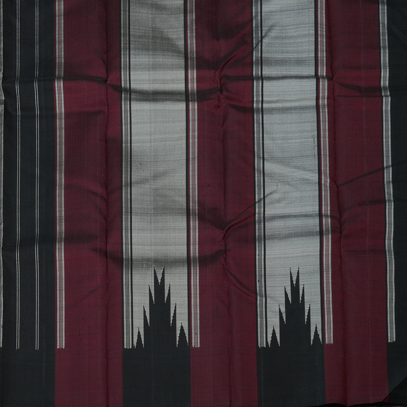 Hayagrivas Handloom Silver Grey Kanjivaram Silk Saree with Black & Wine Maroon (Temple Border) KBD1594A5-6