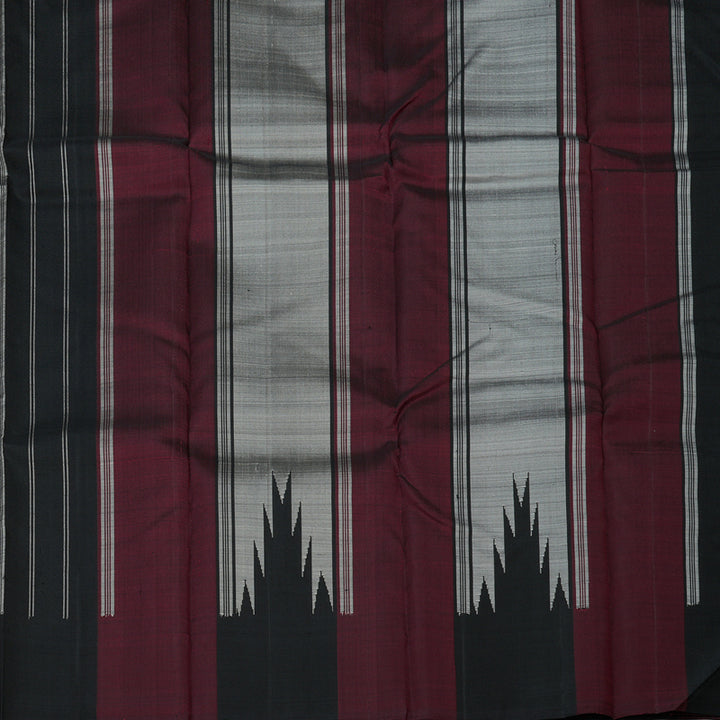 Hayagrivas Handloom Silver Grey Kanjivaram Silk Saree with Black & Wine Maroon (Temple Border) KBD1594A5-6