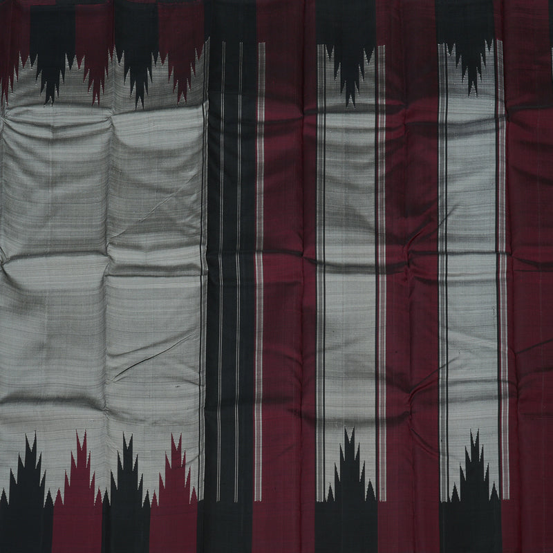 Hayagrivas Handloom Silver Grey Kanjivaram Silk Saree with Black & Wine Maroon (Temple Border) KBD1594A5-6