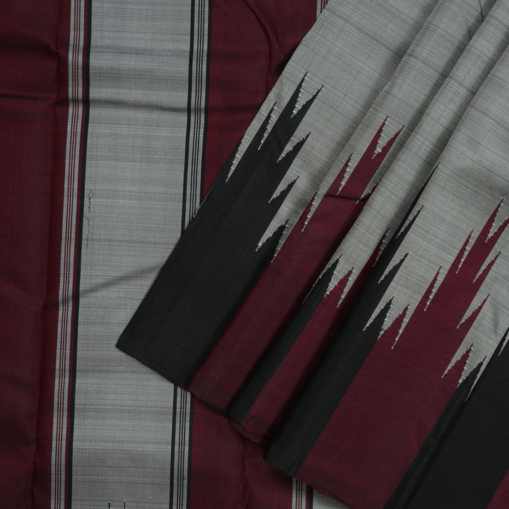 Hayagrivas Handloom Silver Grey Kanjivaram Silk Saree with Black & Wine Maroon (Temple Border) KBD1594A5-6
