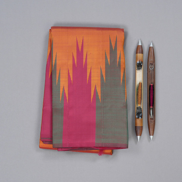 Hayagrivas Honey Rust Handloom Kanjivaram Silk Saree with Maroon With Green Border KBD1594A5-7
