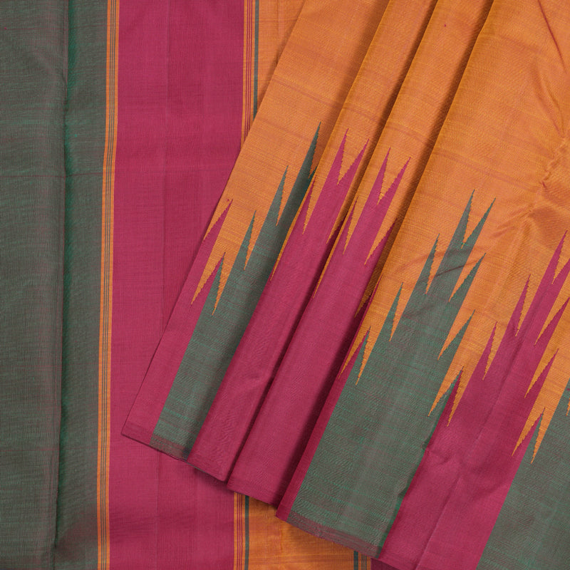 Hayagrivas Honey Rust Handloom Kanjivaram Silk Saree with Maroon With Green Border KBD1594A5-7
