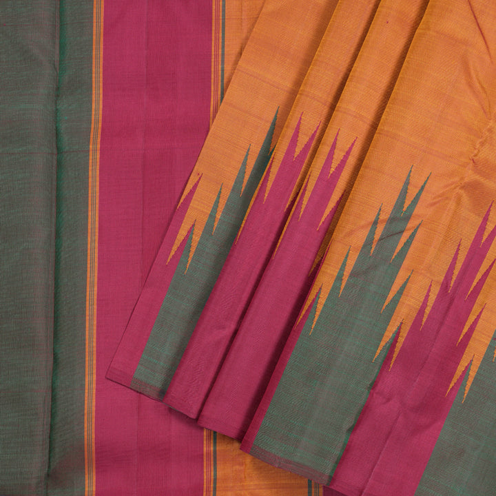 Hayagrivas Honey Rust Handloom Kanjivaram Silk Saree with Maroon With Green Border KBD1594A5-7