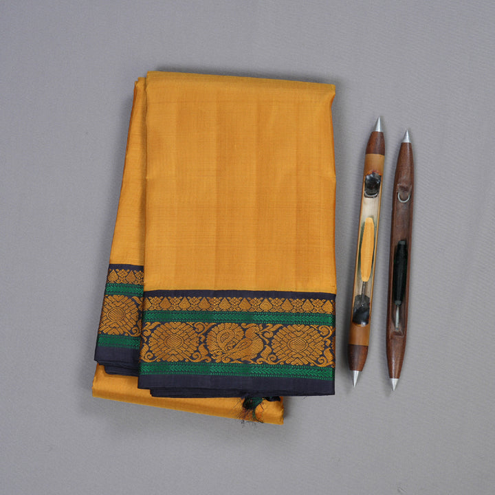 Hayagrivas Mustard Handloom Kanjivaram Silk Saree with Black Border KBD1594A7-1