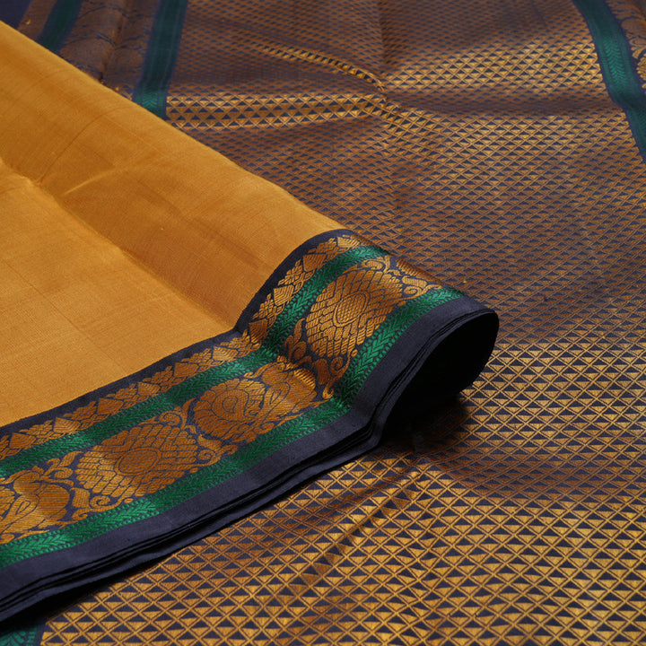 Hayagrivas Mustard Handloom Kanjivaram Silk Saree with Black Border KBD1594A7-1