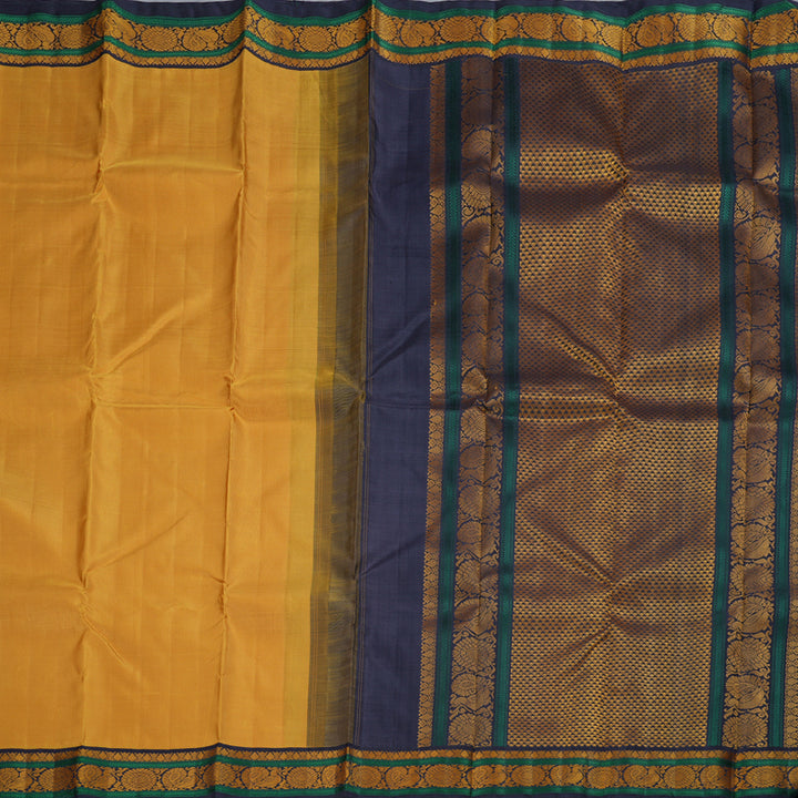 Hayagrivas Mustard Handloom Kanjivaram Silk Saree with Black Border KBD1594A7-1