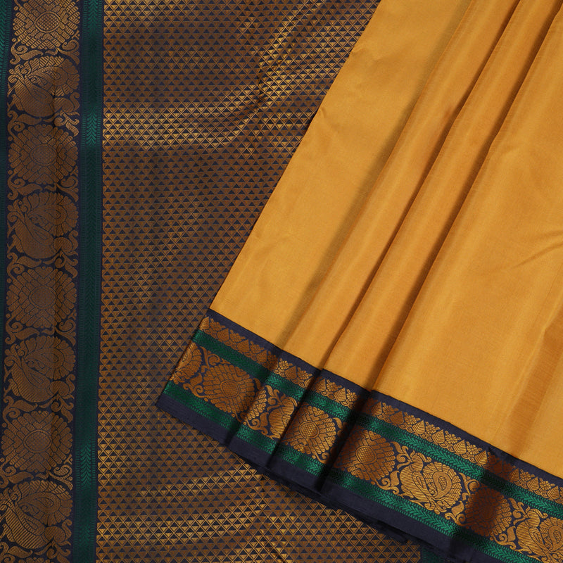 Hayagrivas Mustard Handloom Kanjivaram Silk Saree with Black Border KBD1594A7-1
