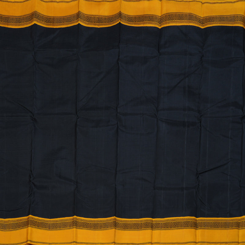 Hayagrivas Black Handloom Kanjivaram Silk Saree with Mustard Border KBD1594A7-2
