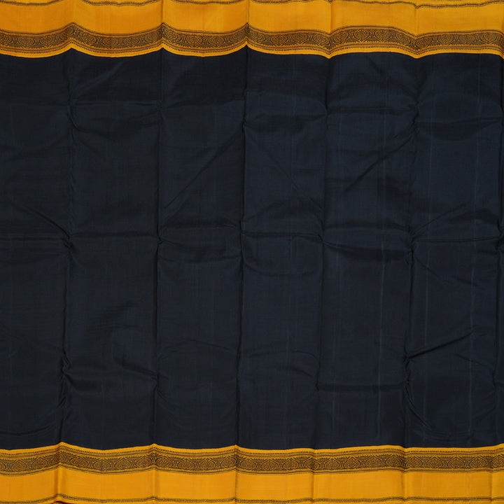 Hayagrivas Black Handloom Kanjivaram Silk Saree with Mustard Border KBD1594A7-2