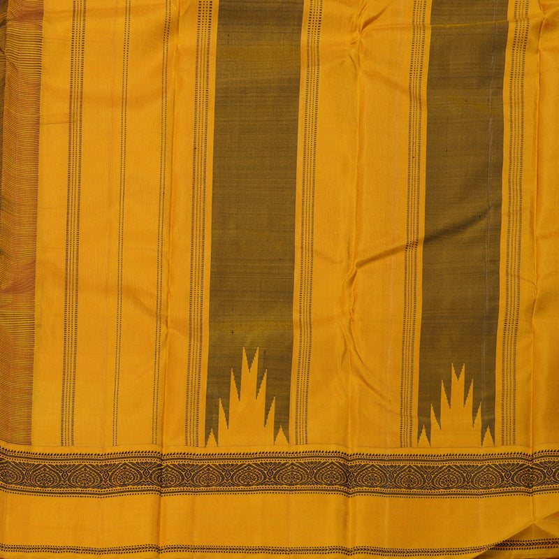 Hayagrivas Black Handloom Kanjivaram Silk Saree with Mustard Border KBD1594A7-2
