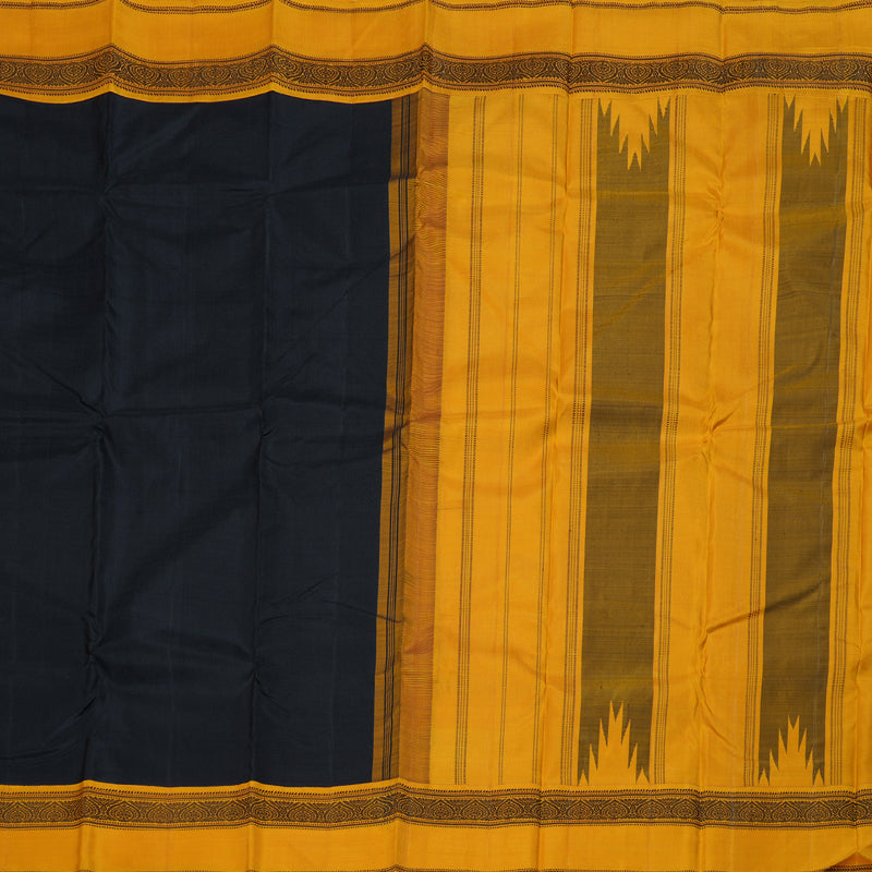 Hayagrivas Black Handloom Kanjivaram Silk Saree with Mustard Border KBD1594A7-2