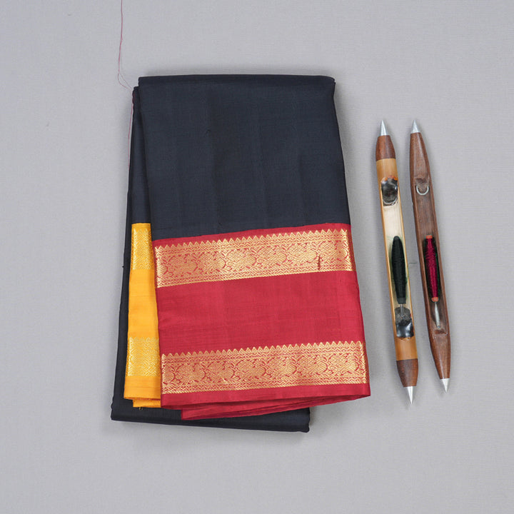 Hayagrivas Handloom Kanjivaram Silk Saree in Majestic Black KBD1594A8-1