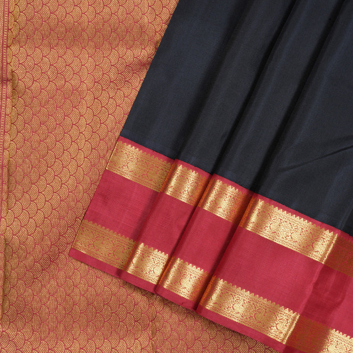Hayagrivas Handloom Kanjivaram Silk Saree in Majestic Black KBD1594A8-1