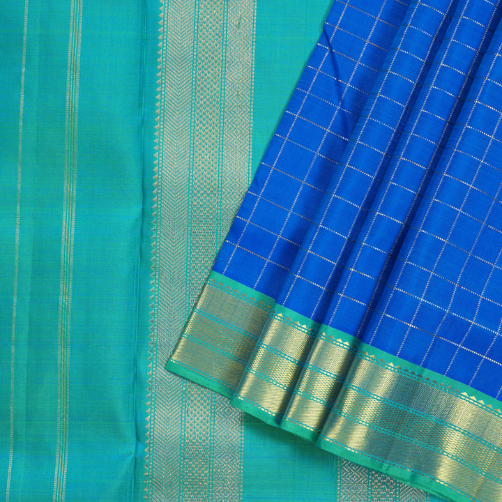 Hayagrivas Handloom Kanjivaram Ten Yards Silk Saree in Captivating Blue KBD1597A3-2