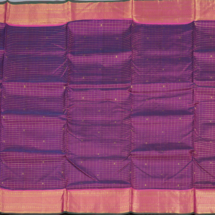 Hayagrivas Timeless Dark Purple Handloom Kanjivaram Ten Yards Silk Saree with Pink Border KBD1597A6-1