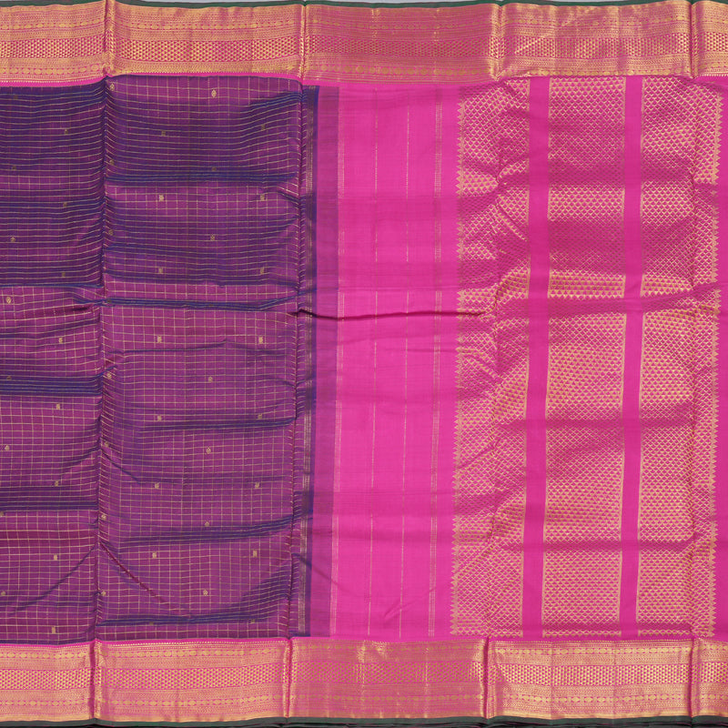 Hayagrivas Timeless Dark Purple Handloom Kanjivaram Ten Yards Silk Saree with Pink Border KBD1597A6-1