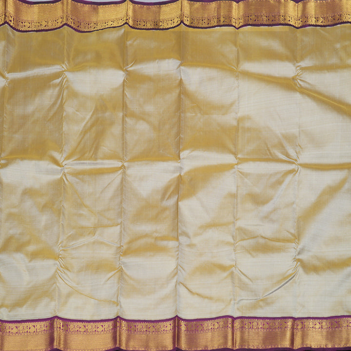 Hayagrivas Sandal Beige Handloom Kanjivaram Silk Saree with Dark Purple Border KBD1598A8-2