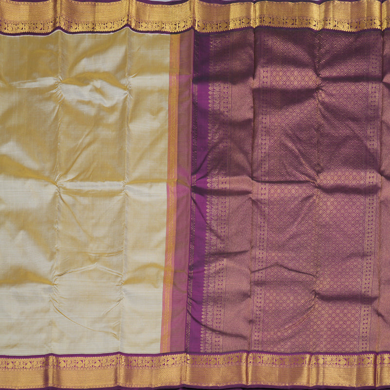 Hayagrivas Sandal Beige Handloom Kanjivaram Silk Saree with Dark Purple Border KBD1598A8-2