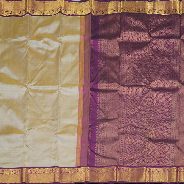 Hayagrivas Sandal Beige Handloom Kanjivaram Silk Saree with Dark Purple Border KBD1598A8-2
