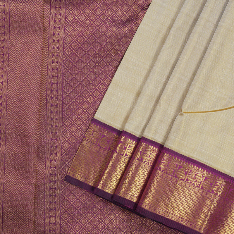 Hayagrivas Sandal Beige Handloom Kanjivaram Silk Saree with Dark Purple Border KBD1598A8-2