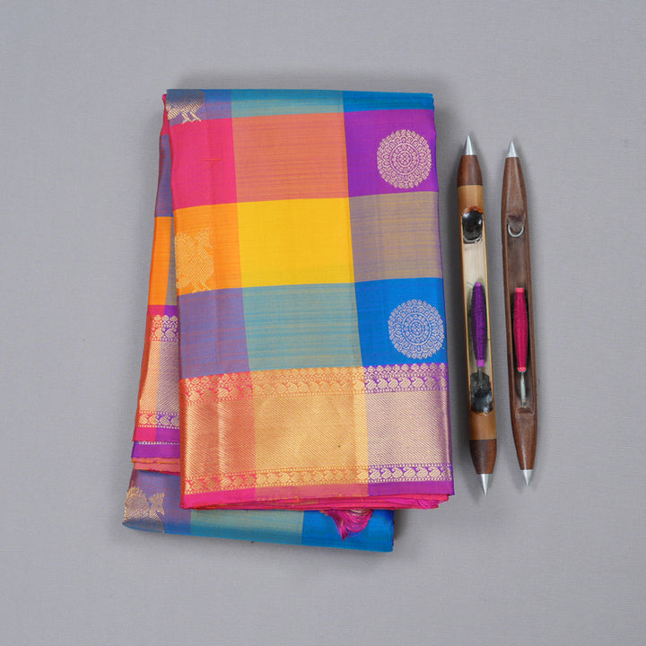 Hayagrivas Multi Color Checks Handloom Kanjivaram Silk Saree KBD1599A2-3