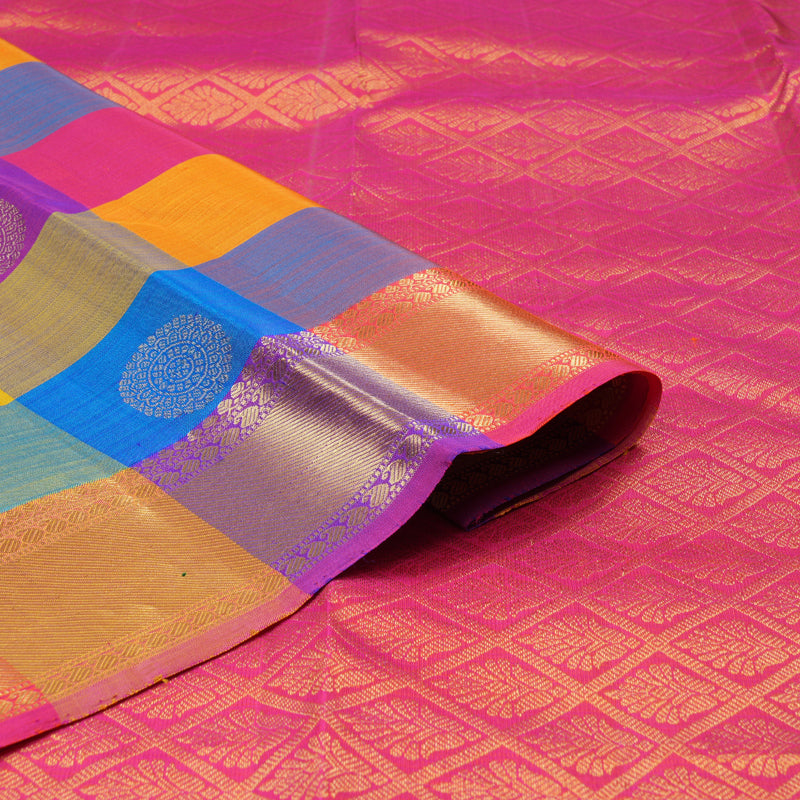 Hayagrivas Multi Color Checks Handloom Kanjivaram Silk Saree KBD1599A2-3