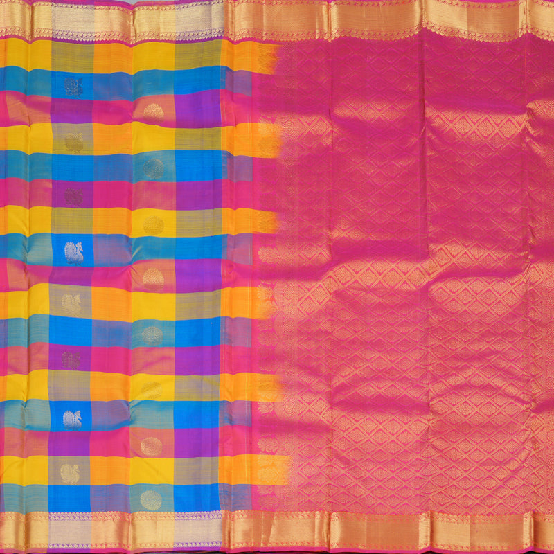 Hayagrivas Multi Color Checks Handloom Kanjivaram Silk Saree KBD1599A2-3