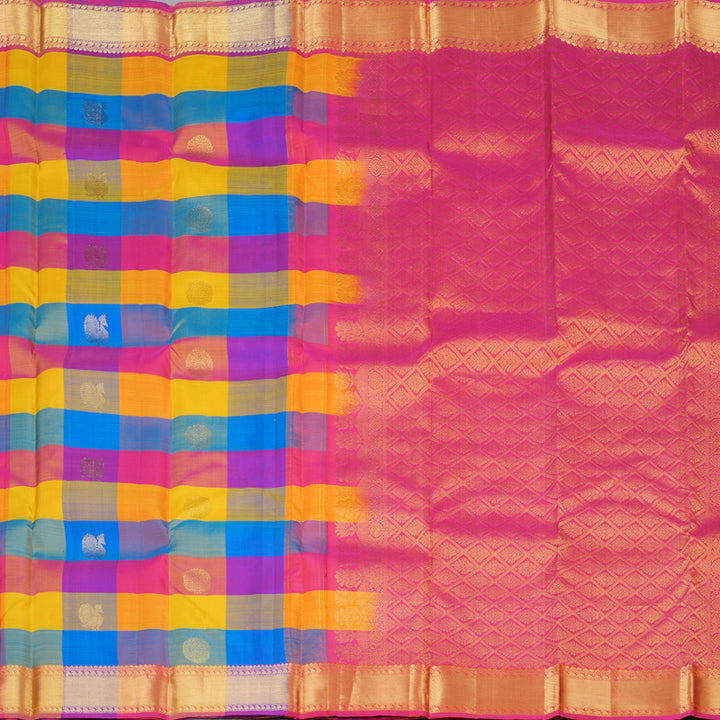 Hayagrivas Multi Color Checks Handloom Kanjivaram Silk Saree KBD1599A2-3