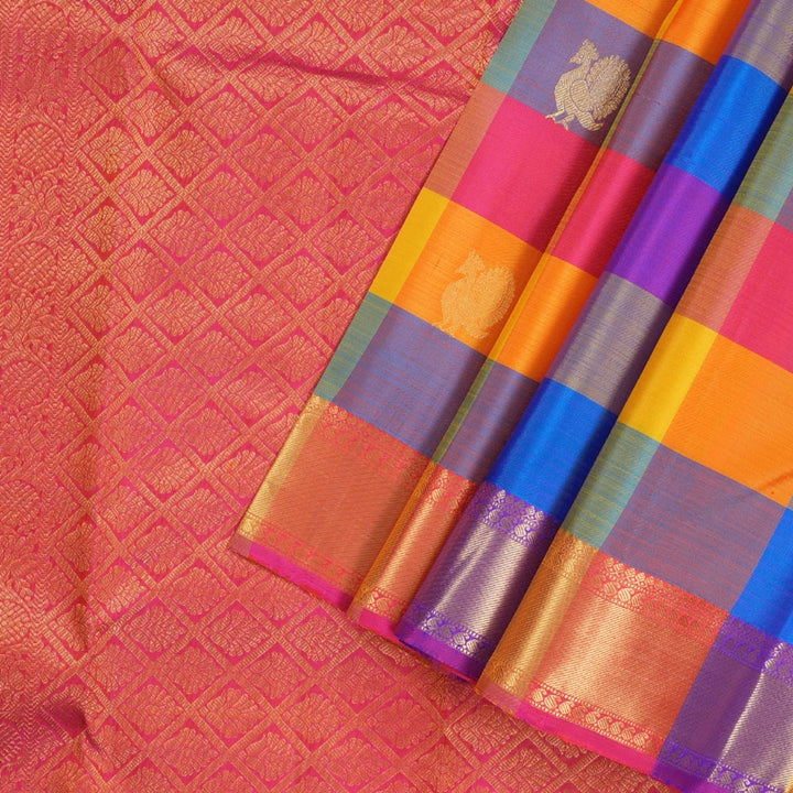 Hayagrivas Multi Color Checks Handloom Kanjivaram Silk Saree KBD1599A2-3
