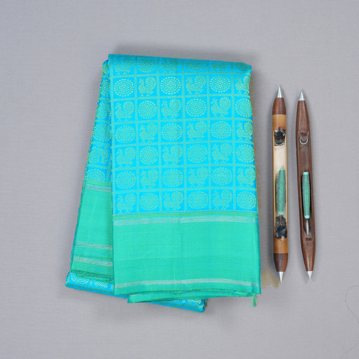 Hayagrivas Sea Blue Handloom Kanjivaram Silk Saree with KBD1602A1-1-SPC