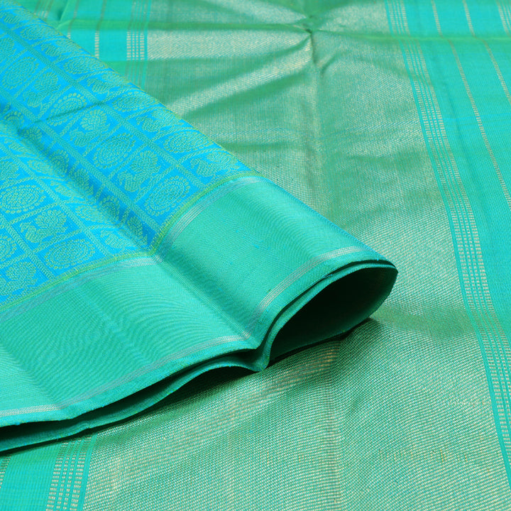 Hayagrivas Sea Blue Handloom Kanjivaram Silk Saree with KBD1602A1-1-SPC