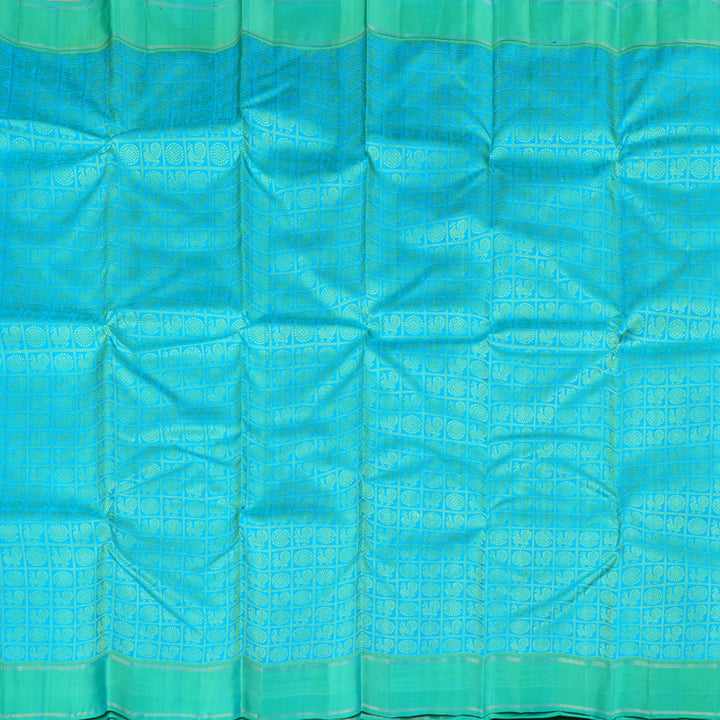 Hayagrivas Sea Blue Handloom Kanjivaram Silk Saree with KBD1602A1-1-SPC