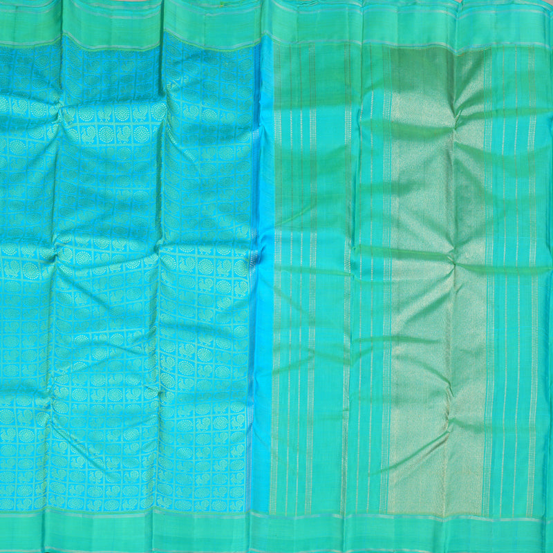 Hayagrivas Sea Blue Handloom Kanjivaram Silk Saree with KBD1602A1-1-SPC
