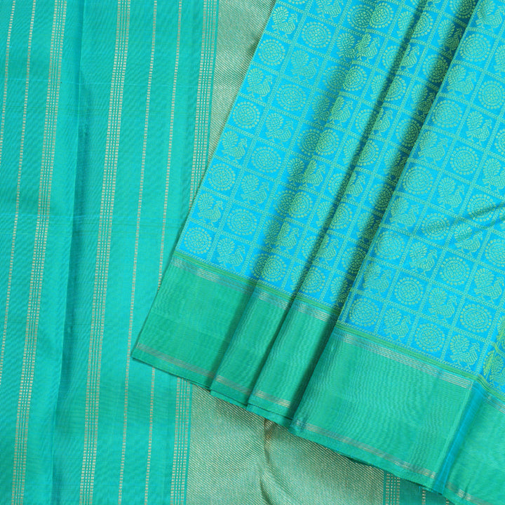 Hayagrivas Sea Blue Handloom Kanjivaram Silk Saree with KBD1602A1-1-SPC