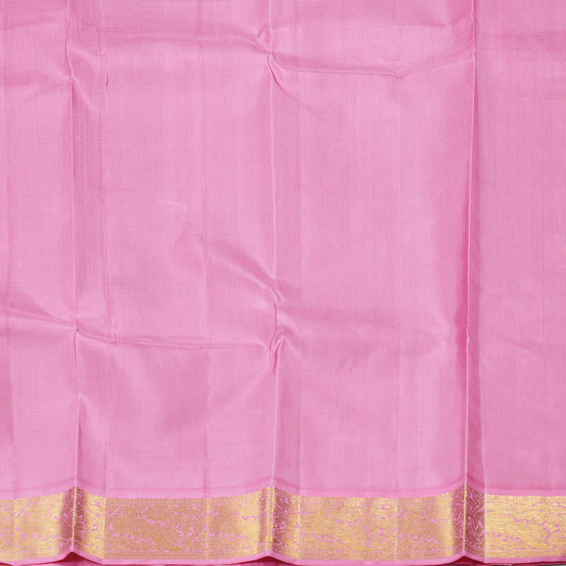 Hayagrivas Dark Green Handloom Kanjivaram Silk Saree with Baby Pink Border KBD1603A2-1