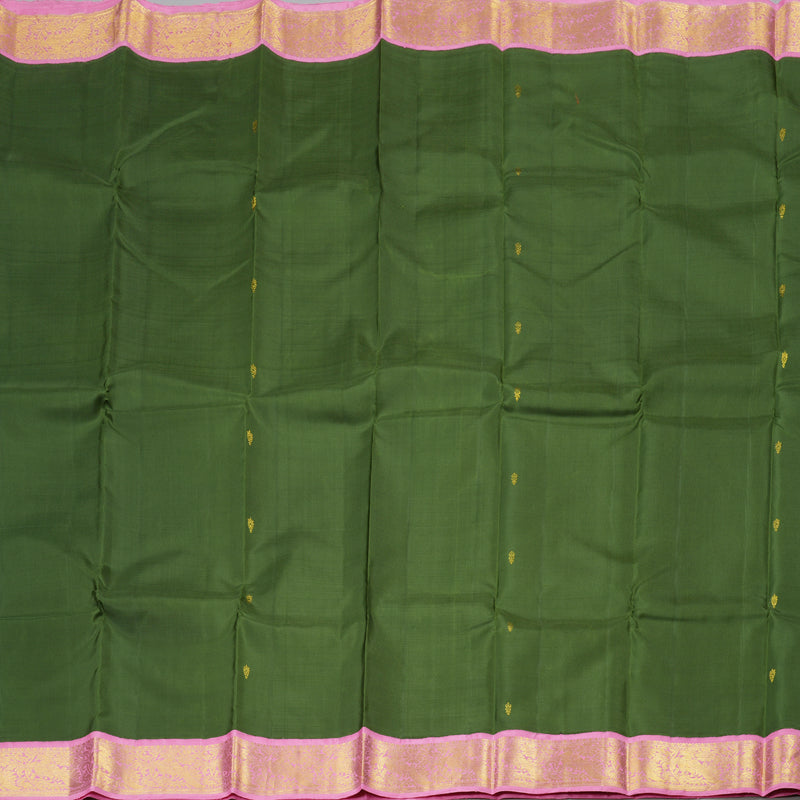 Hayagrivas Dark Green Handloom Kanjivaram Silk Saree with Baby Pink Border KBD1603A2-1