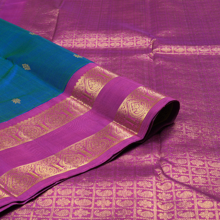 Hayagrivas Peacock Blue Handloom Kanjivaram Silk Saree with Purple Border KBD1603A3-2