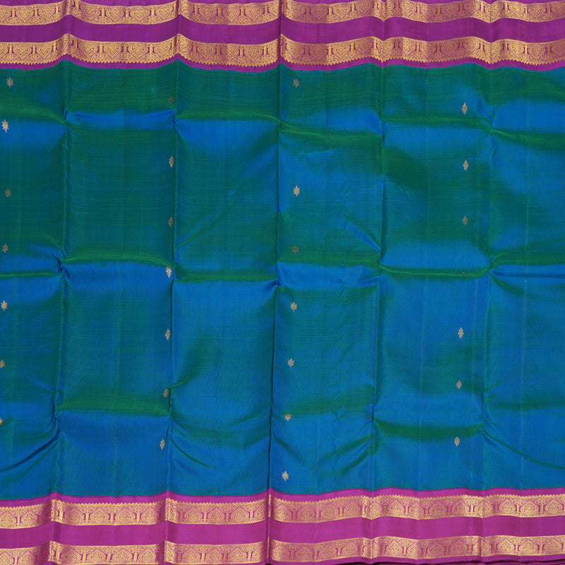 Hayagrivas Peacock Blue Handloom Kanjivaram Silk Saree with Purple Border KBD1603A3-2