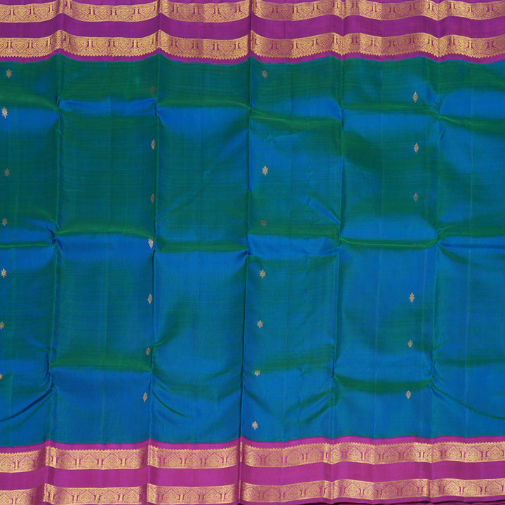 Hayagrivas Peacock Blue Handloom Kanjivaram Silk Saree with Purple Border KBD1603A3-2