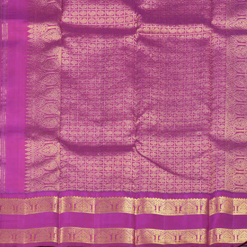 Hayagrivas Peacock Blue Handloom Kanjivaram Silk Saree with Purple Border KBD1603A3-2