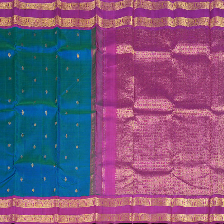 Hayagrivas Peacock Blue Handloom Kanjivaram Silk Saree with Purple Border KBD1603A3-2