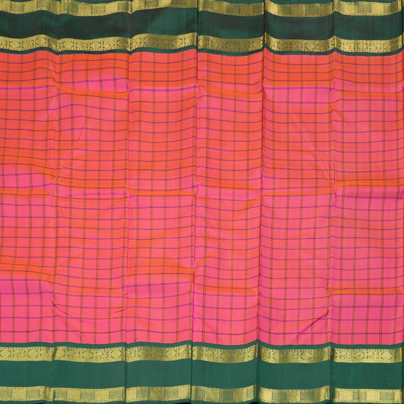Hayagrivas Orangish Pink Handloom Kanjivaram Silk Saree with Bottle Green Border with KBD1604A10-1